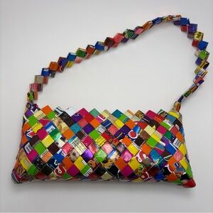 Candy Wrapper Purse Recycled Handwoven Eco-Friendly Shoulder Bag Pop Art Color